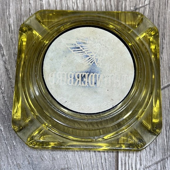 Hotel Thunderbird Casino Glass Ashtray Las Vegas Nevada Green Glass 3-1/2” - Picture 3 of 5